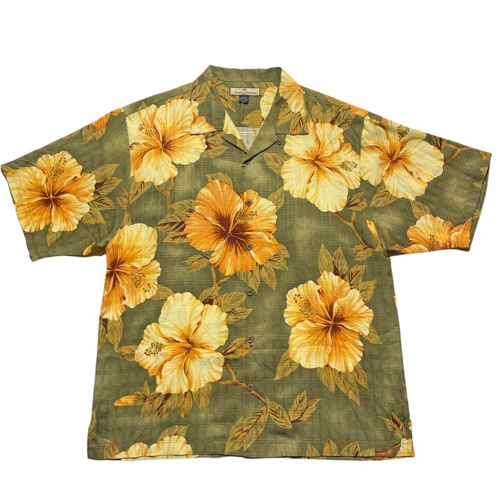 Tommy Bahama Men's Floral Silk Button-Down Short-Sleeve Hawaiian Shirt L…